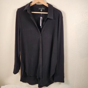 NWT Joan Voss Button Up Collared Black Shirt Size Large